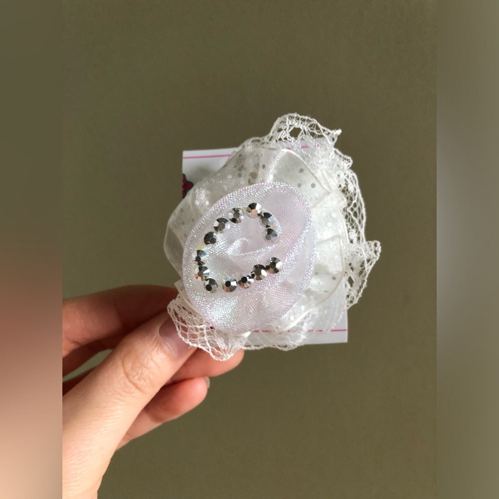 New Girls White lace Flower rhinestone hair accessory hair sliding clip Barrette